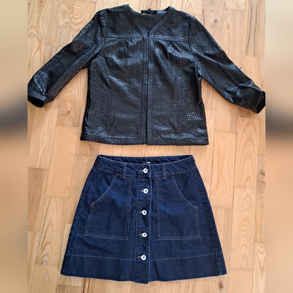 🤩🤩🤩 Denim Mini Skirt +Leather Jacket - Picture 2 of 4